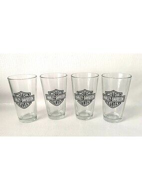 4 Motor Harley-Davidson Cycles Pint Drinking Glasses Vintage Barware
